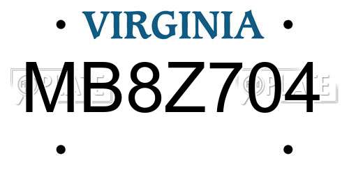 MB8Z704 Virginia License Plate