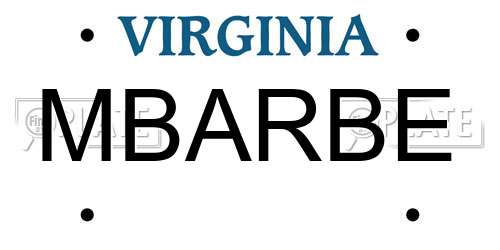 MBARBE Virginia License Plate