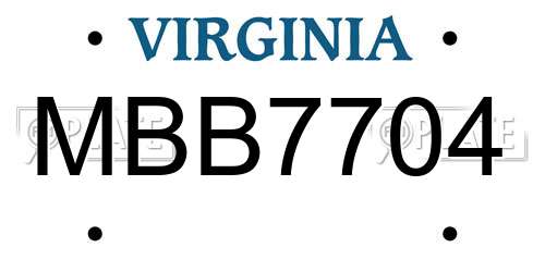 MBB7704 Virginia License Plate