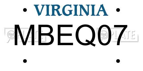MBEQ07 Virginia License Plate