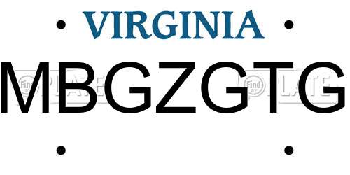 MBGZGTG Virginia License Plate