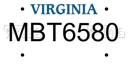MBT6580 Virginia License Plate