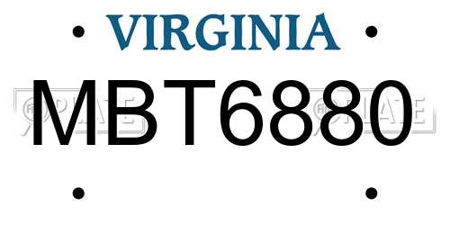 MBT6880 Virginia License Plate