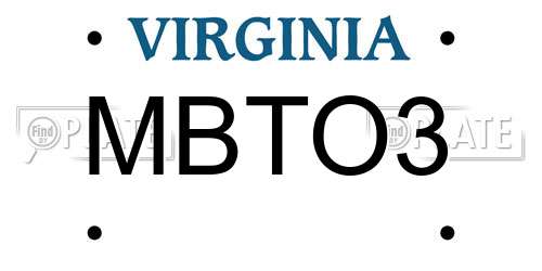 MBTO3 Virginia License Plate