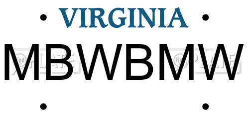 MBWBMW Virginia License Plate