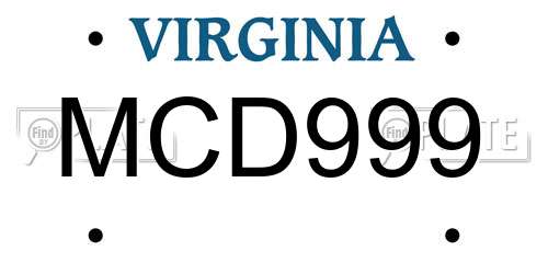 MCD999 Virginia License Plate