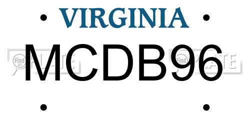 MCDB96 Virginia License Plate