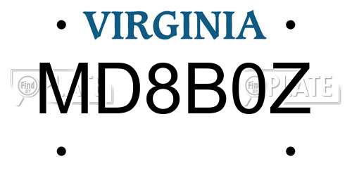 MD8B0Z Virginia License Plate