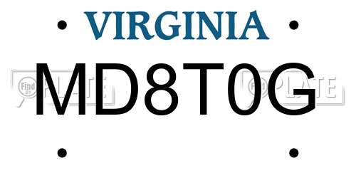 MD8T0G Virginia License Plate