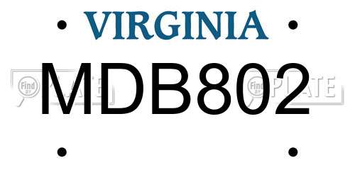 MDB802 Virginia License Plate