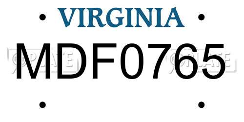 MDF0765 Virginia License Plate