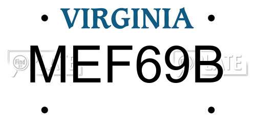 MEF69B Virginia License Plate
