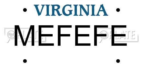 MEFEFE Virginia License Plate