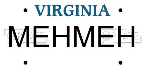 MEHMEH Virginia License Plate