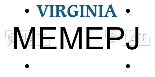 MEMEPJ Virginia License Plate