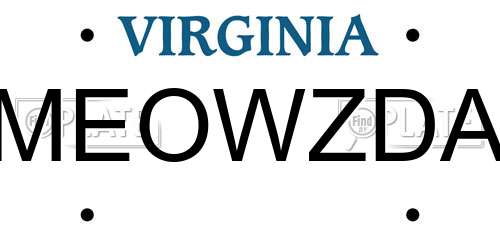 MEOWZDA Virginia License Plate