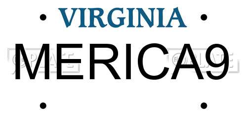 MERICA9 Virginia License Plate