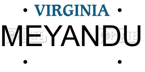 MEYANDU Virginia License Plate