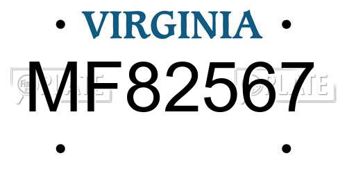 MF82567 Virginia License Plate