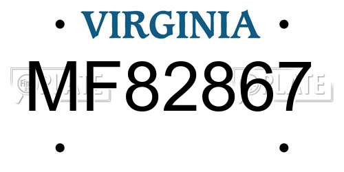 MF82867 Virginia License Plate