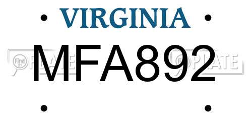 MFA892 Virginia License Plate
