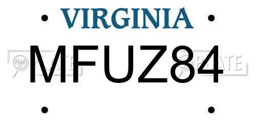 MFUZ84 Virginia License Plate
