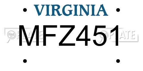 MFZ451 Virginia License Plate