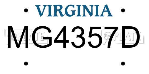 MG4357D Virginia License Plate