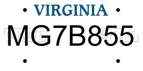 MG7B855 Virginia License Plate