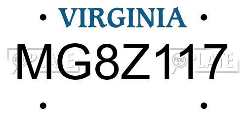 MG8Z117 Virginia License Plate
