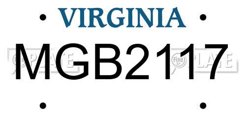 MGB2117 Virginia License Plate