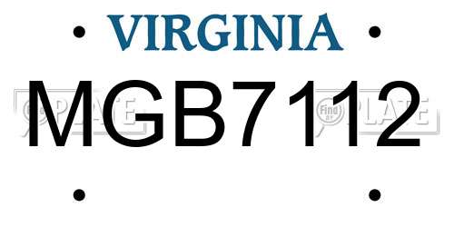 MGB7112 Virginia License Plate