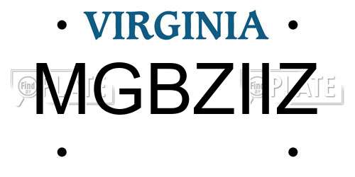 MGBZIIZ Virginia License Plate