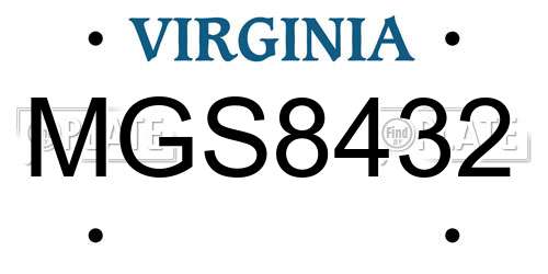 MGS8432 Virginia License Plate