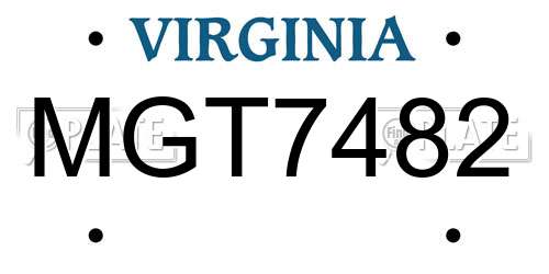 MGT7482 Virginia License Plate