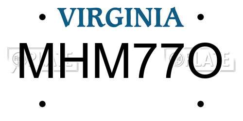 MHM77O Virginia License Plate