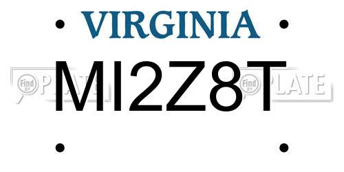 MI2Z8T Virginia License Plate