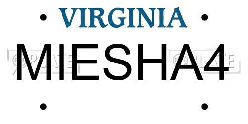 MIESHA4 Virginia License Plate