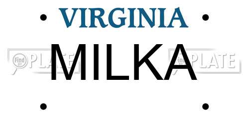 MILKA Virginia License Plate