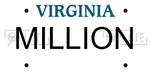 MILLION Virginia License Plate