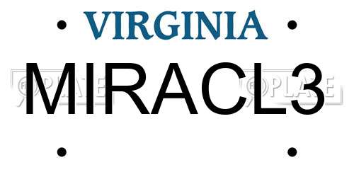 MIRACL3 Virginia License Plate