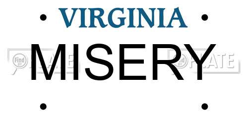 MISERY Virginia License Plate