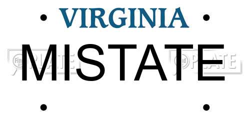 MISTATE Virginia License Plate