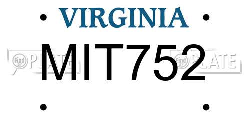 MIT752 Virginia License Plate