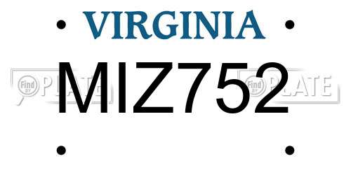 MIZ752 Virginia License Plate