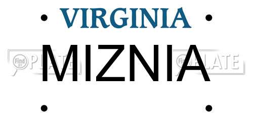 MIZNIA Virginia License Plate