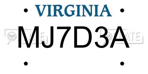 MJ7D3A Virginia License Plate