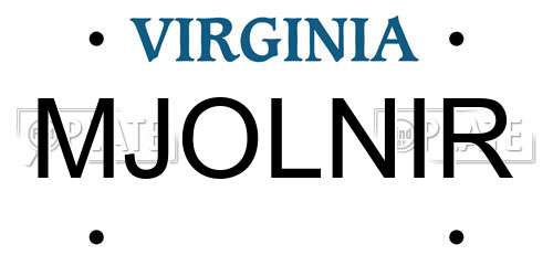 MJOLNIR Virginia License Plate