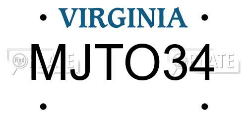 MJTO34 Virginia License Plate