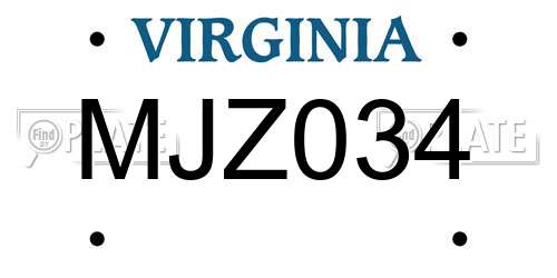 MJZ034 Virginia License Plate